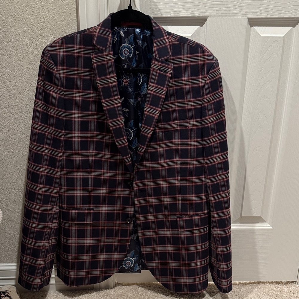 Next Men's Plaid Blazer - Navy and Red